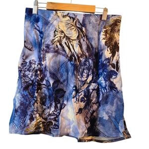 Anthropologie The Tilda Mini Slip Skirt Blue and White Graphic Floral Size S NWT